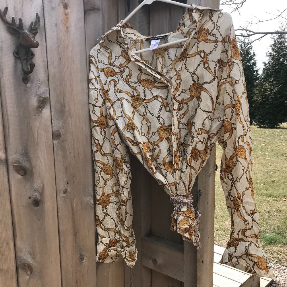 Jones New York Silk Blouse Equestrian Vibe sz 12